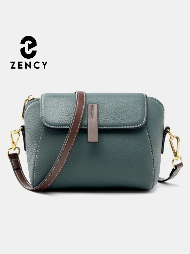 

Zency Linen Blue Shoulder Bag Genuine Leather Crossbody Women Handbags Designer Luxury Many Pockets Brands Satchels 2025 Winter
