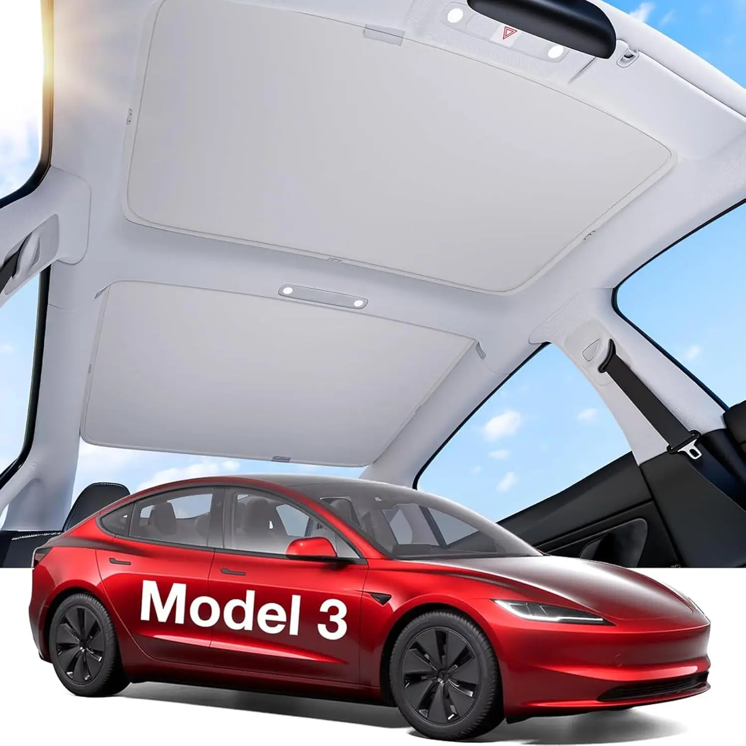 Tesla Model 3 2017-2025 Sunshade Roof  Never Sag Nano Ice-Crystal Coatings 3-Gen Heat Insulation Glass Roof Sun Shade Model Y