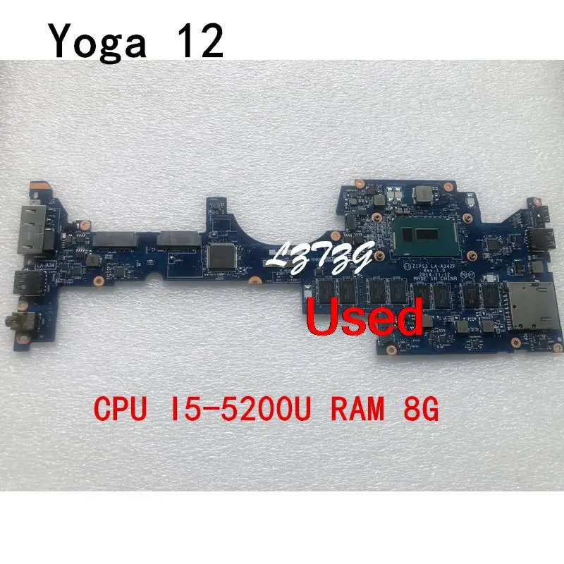 ZIPS3 LA-A342P For Lenovo ThinkPad YOGA 12 Laptop Motherboard mainboard CPU I5-5200U RAM 8G FRU 01AY504 00HT705