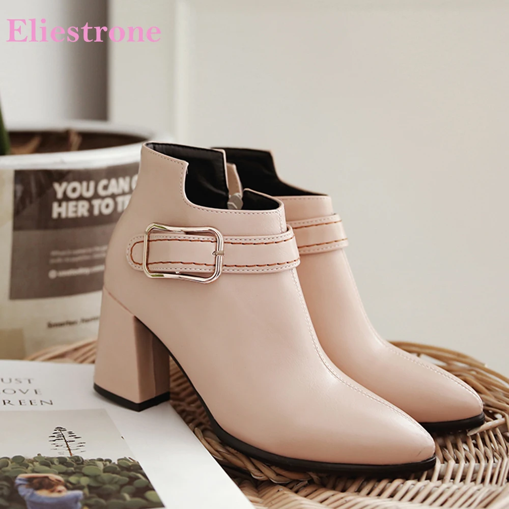 

New Spring Mature Beige Black Women Ankle Boots Pointed Toe High Heels Lady Dress Shoes Plus Small Big Size 11 32 43 45 47
