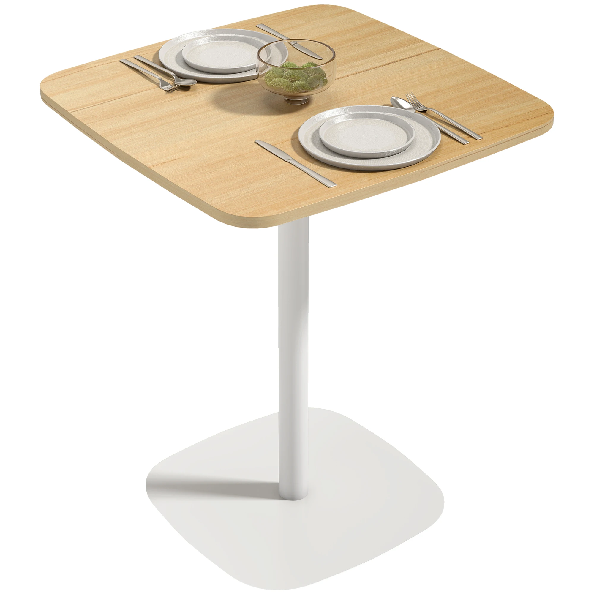 Homcom Tavolino da Pranzo Tavolo da Cucina Quadrato per 2 Persone Base Quadrata in Acciaio 60X60X75 cm Naturale e Bianco