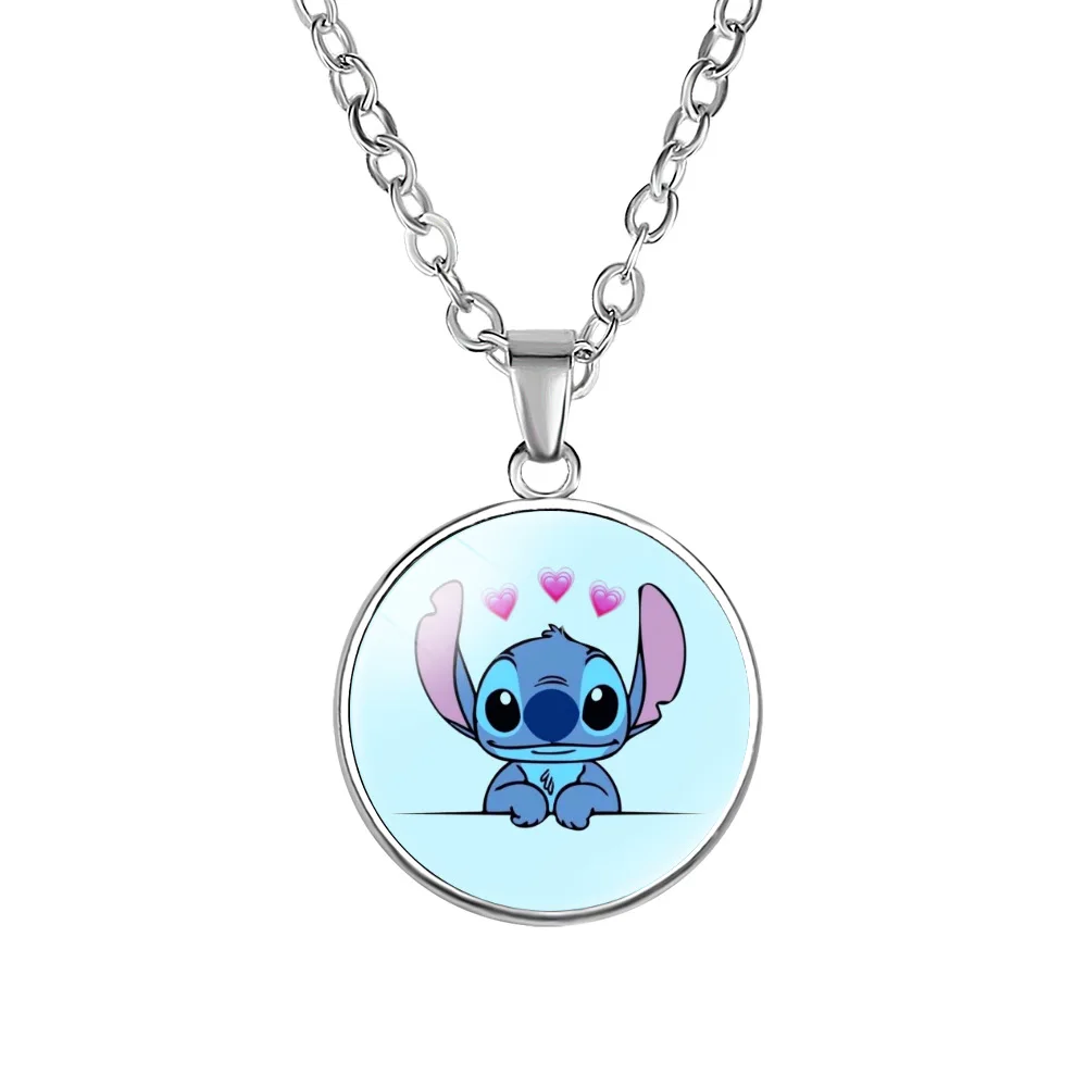 Disney Lilo & Stitch Necklaces Cartoon Stitch Round Shaped Anime Action Figure Pendant Girls Accessories Kids Christmas Gifts