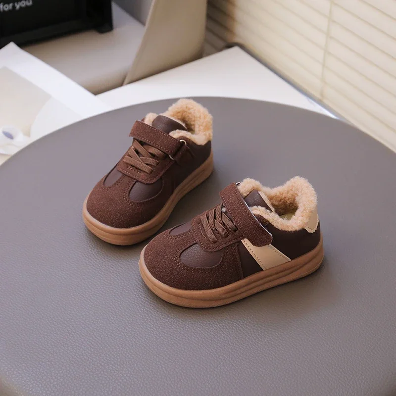 2025 Autumn New Children Flats Retro British Style Kids Suede Warm Shoes Soft Hook&loop Boys Girls Casual Shoes Non-slip Fashion