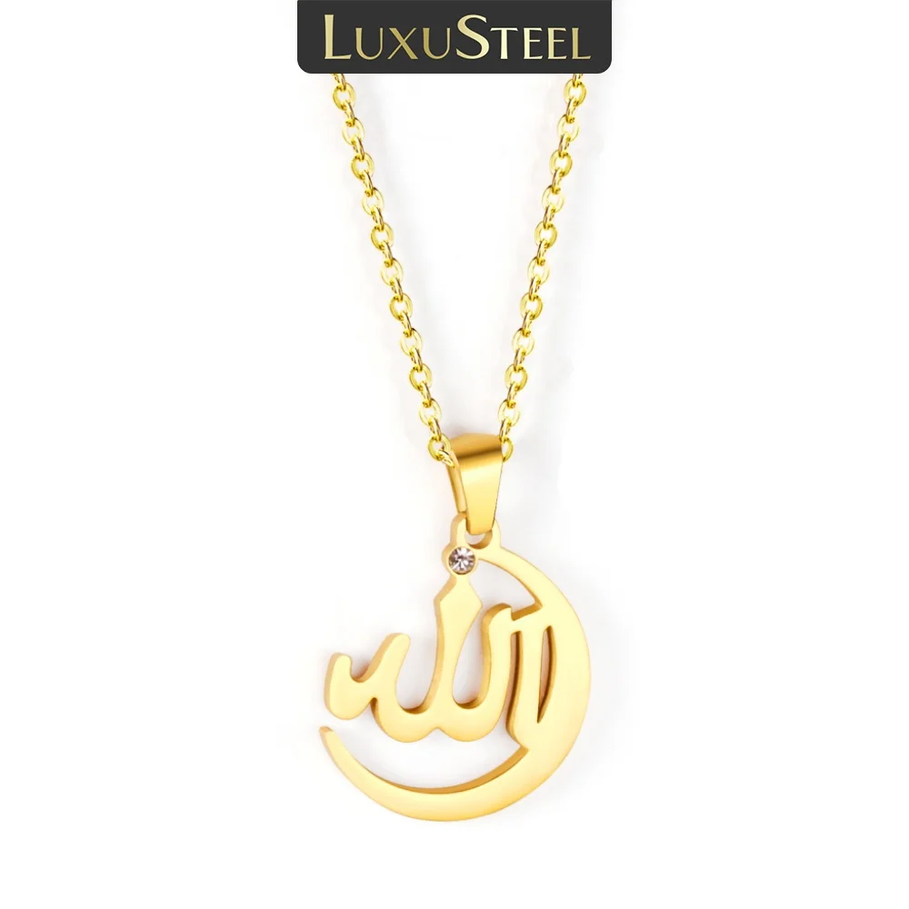 LUXUSTEEL Neueste muslimische Religion Anhänger Halskette Halsbänder Zubehör 2022, Edelstahl, goldfarben, Ketten, Halskette, Neujahr