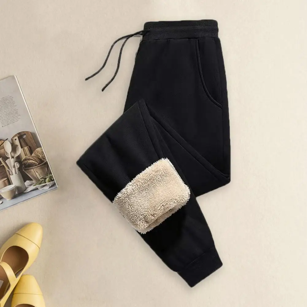 

Men Autumn Trousers Thick Plush Men's Sweatpants Elastic Waist Ankle-banded Mid Waist Length Trousers with Loose Pockets