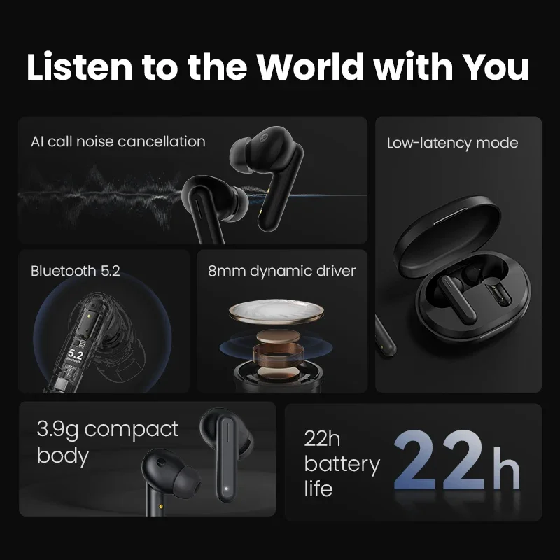 HAYLOU X1 2023 True Wireless Earphone Metallic Case Bluetooth 5.4 Headphones 24-Hour Battery Life Head Phones Half in-ear Earbud