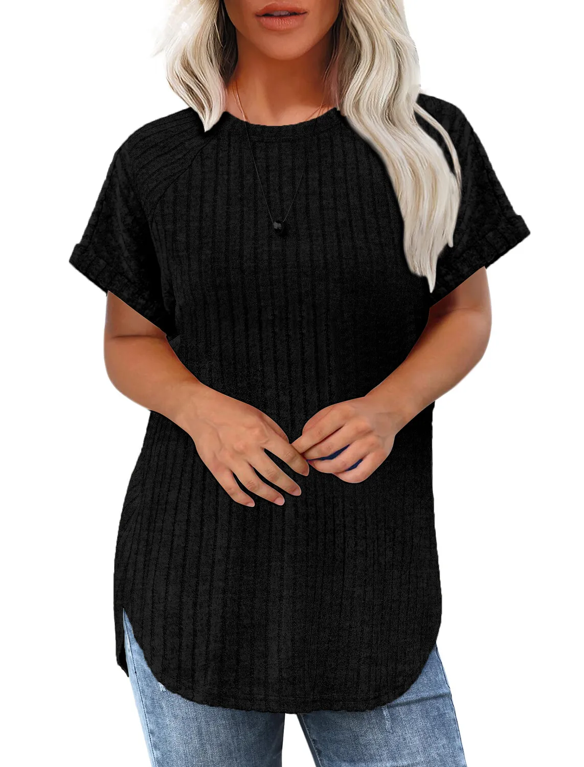 بلوزة نسائية صيفية غير رسمية موديل 2025 برقبة دائرية وأكمام قصيرة بلون سادة وفضفاضة مناسبة للسيدات