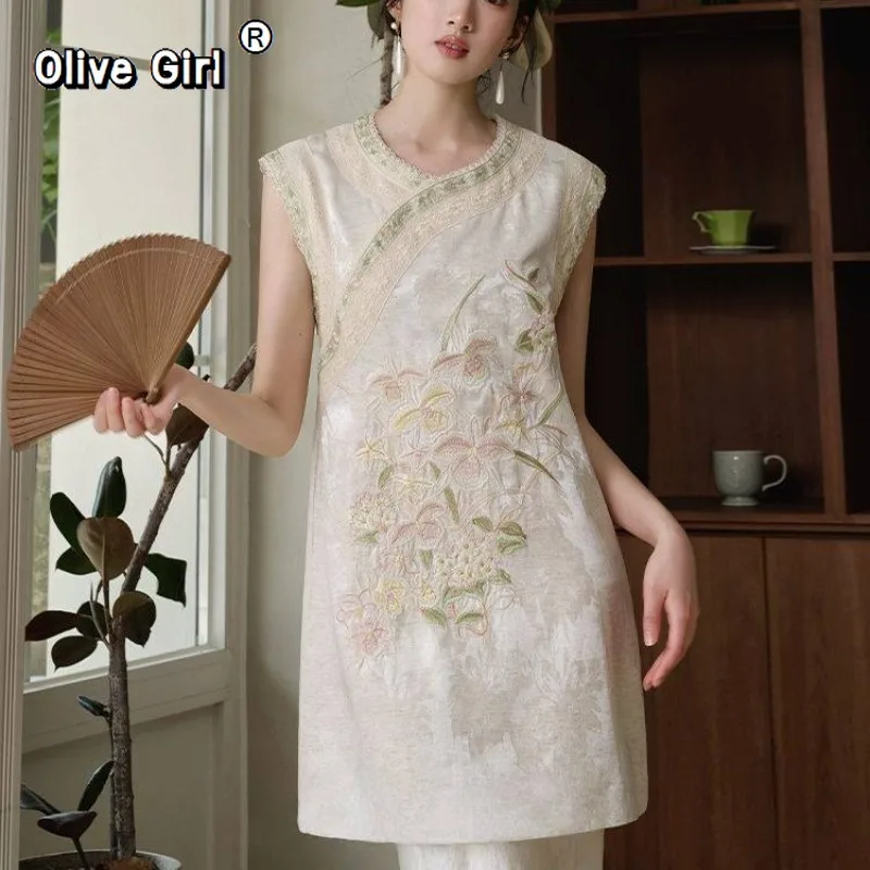 

Olivegirl Qipao Dress Cheongsams High-end Elegant Embroidered Flower Summer Spring 2026 Dress Women's Chinese Clothing