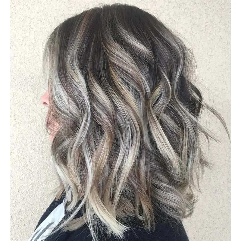 Balayage Short Ash Silver Gray Highlight Wigs Lace Front Wigs
