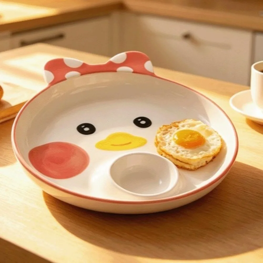 Ceramic Dipping Sauce Dish Animal Shape Japanese Style Cow Sushi Plate Thicken Dipping Sauce Compartment Grid Dumpling Plate