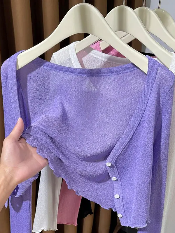 

plus Size Ice Silk oulder Wrap Sun Protection Women's Knitted ort Thin Outerwear V-Ne Long Sve Summer Faion