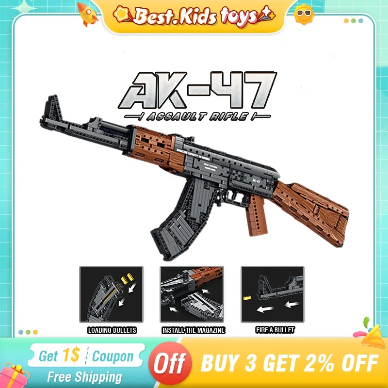 

Gun Building Block Submachine AK47 Rifle Military Army Weapons Series 1366 Pcs Modle Set Can Fire Bullets Gun Toys For Kids Gift