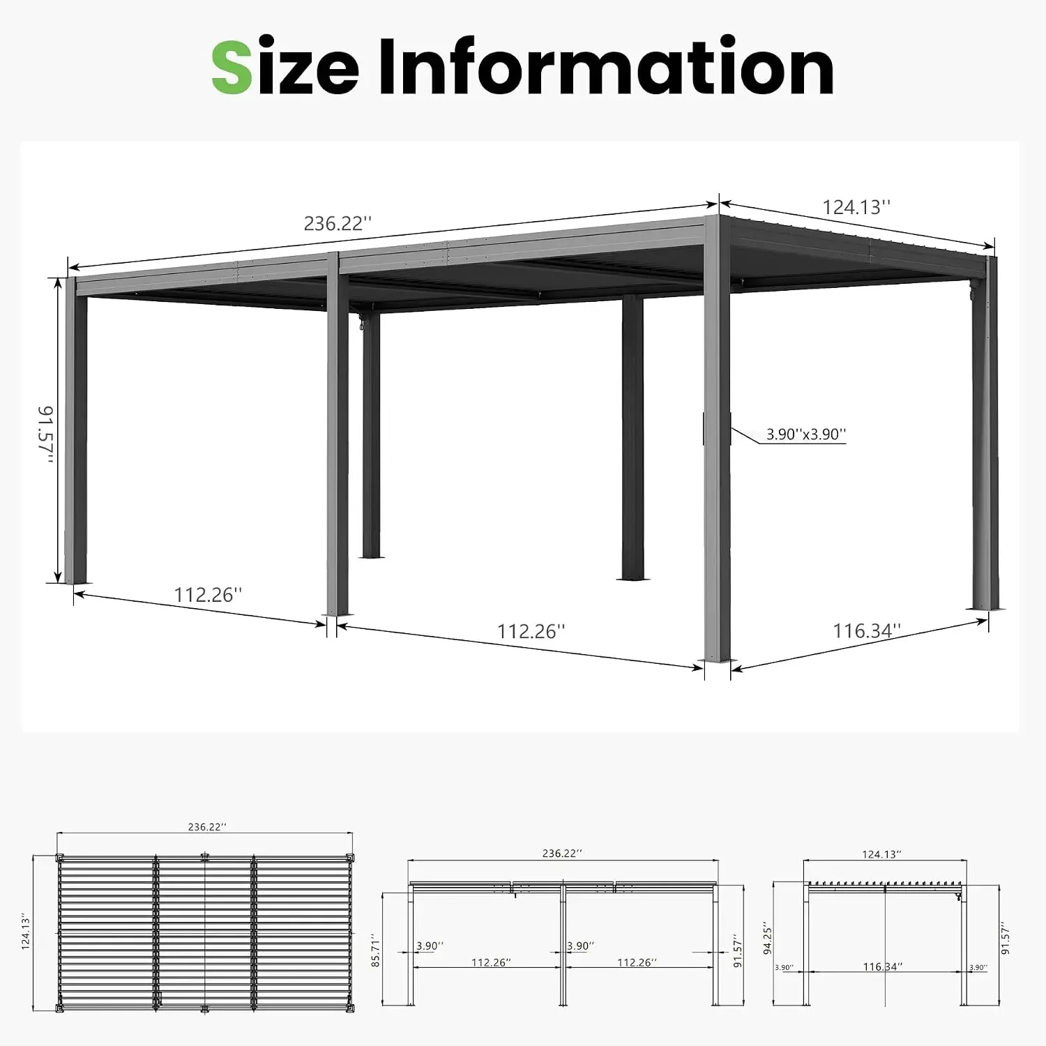 Domi Louvered Pergola 10x20, Outdoor Metal Pergola with Adjustable Roof and Drainage System, for Patio, Backyard, Deck, Light Gr