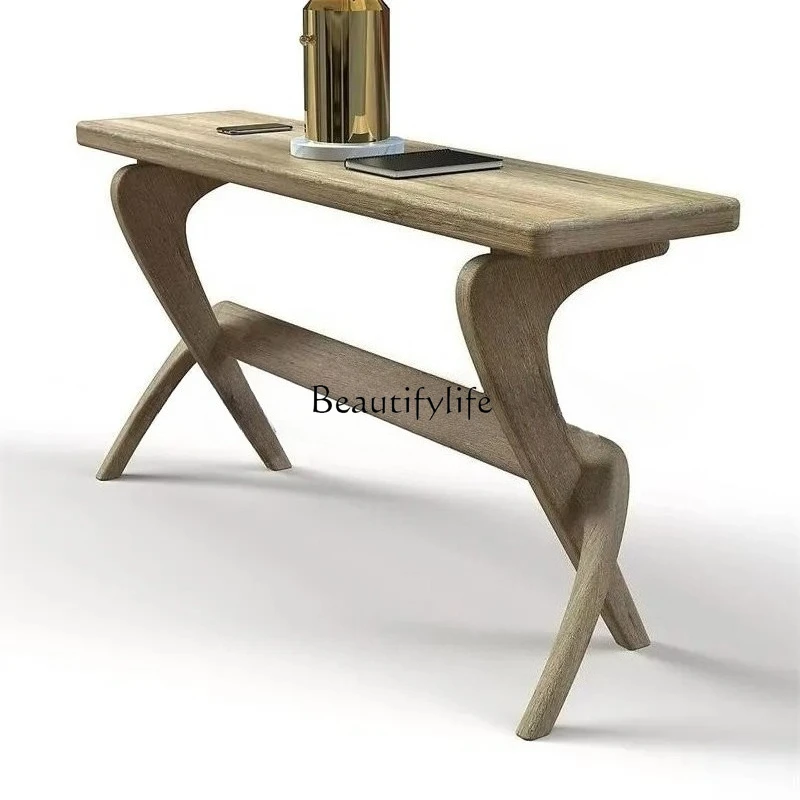 

Medieval solid wood entrance table, living room wall end view table, ash wood long case table, small apartment narrow case table