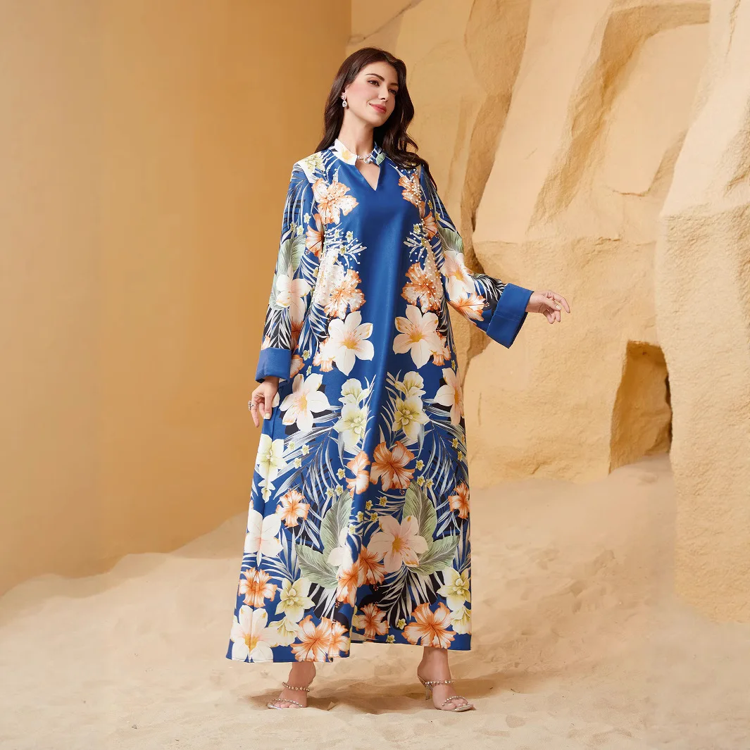 

Nc23 Muslim Women Printed Abaya Jalabiya Dress Abayat 2025 Muslim Long Dress Robe Abaya Ramadan Dubai Luxury Islam Elegant