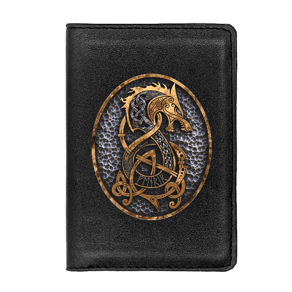 Norse mythology Viking Dragon design Passport Cover Men Women Leather Slim ID Card Travel Holder Pocket Wallet Purse Money Case