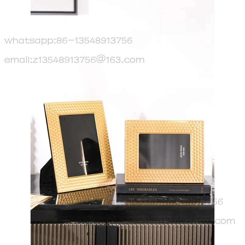 European Honeycomb Photo Frame Table 6 Inch 7 Inch Brass Concave Metal Ornament Model Room Bedroom Light Luxury Decoration