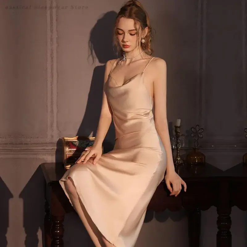 

Сексуальное женское белье, ночная рубашка на подтяжках, женская одежда для сна, длинная ночная рубашка, летняя ночная рубашка из ледяного шелка, нижнее белье, домашняя одежда, домашняя одежда