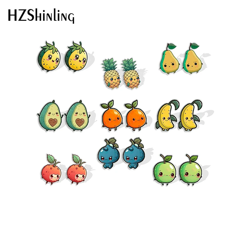 2023 New Cute Fruit Stud Earring Pineapple Avocado Pitaya Acrylic Resin Earrings Epoxy Handmade Jewelry Gifts Friends