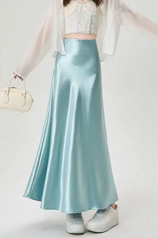 

Hot Sale Acetate Satin Mermaid Skirt for Women Slim Fit High Waist Moonlight Skirt Elegant Beige Bodycon Skirt Spring Summer