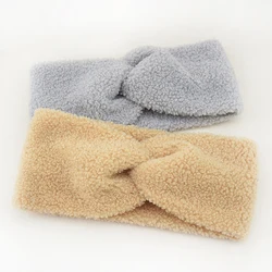 Plush Hair Ribbon Wide Warm Hairbands Cross Top Knot Hair Bands For Women Solid Color Turban Elastic Headbands Bandage Bandanas