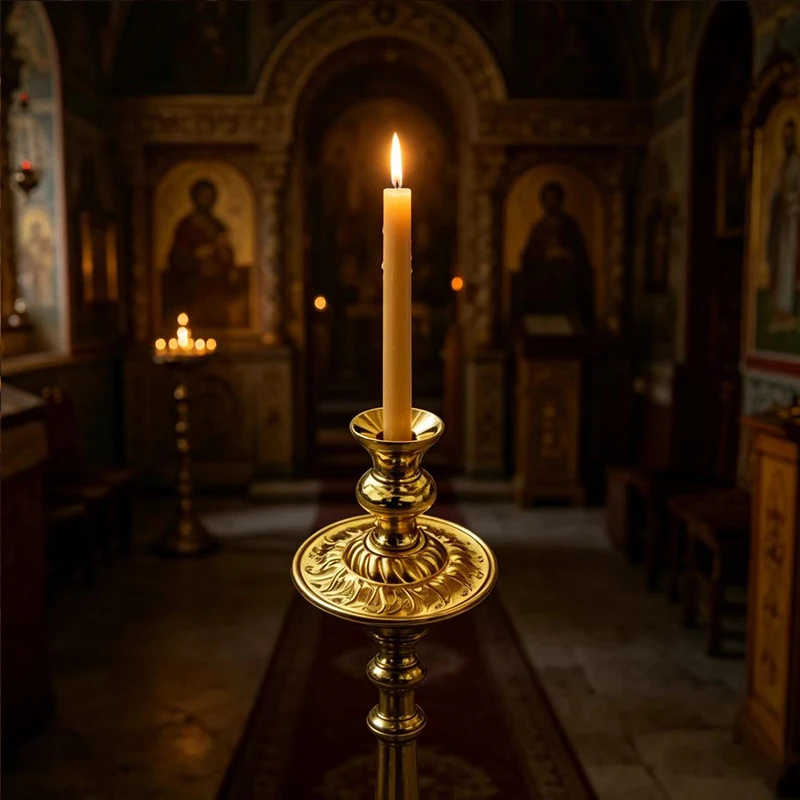 Candelabro Miniatura Ortodoxo Chapado en Oro para Liturgia de Iglesia, Altar del Hogar, Oración, Devoción, Regalo Religioso Cristiano, Accesorio Decorativo