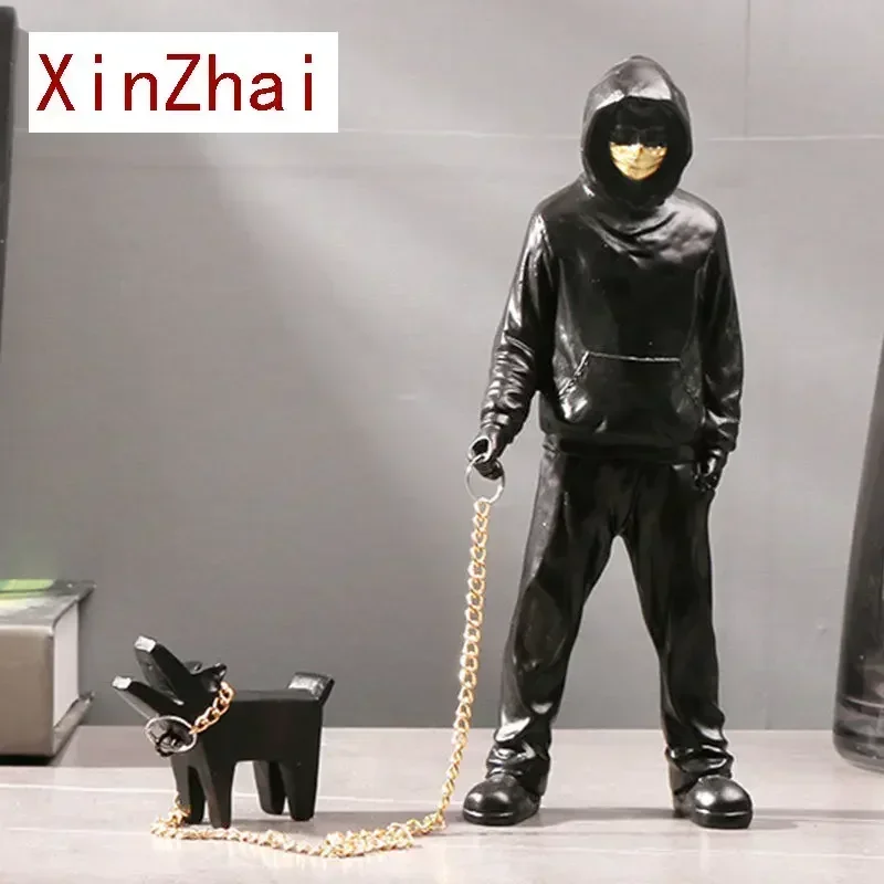 The Man Leading Dog Sculpture Banksy Statue Street Modern Pop Art Living Room Shelf Office Home Bar Decoration Collections Gift