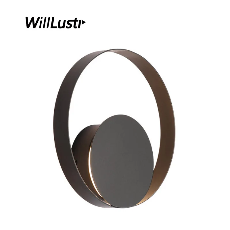 

Modern LED Wall Lamp Metal Round Sconce Hotel Cafe Bar Living Bedroom Bedside White Black Iron Ring Lighting