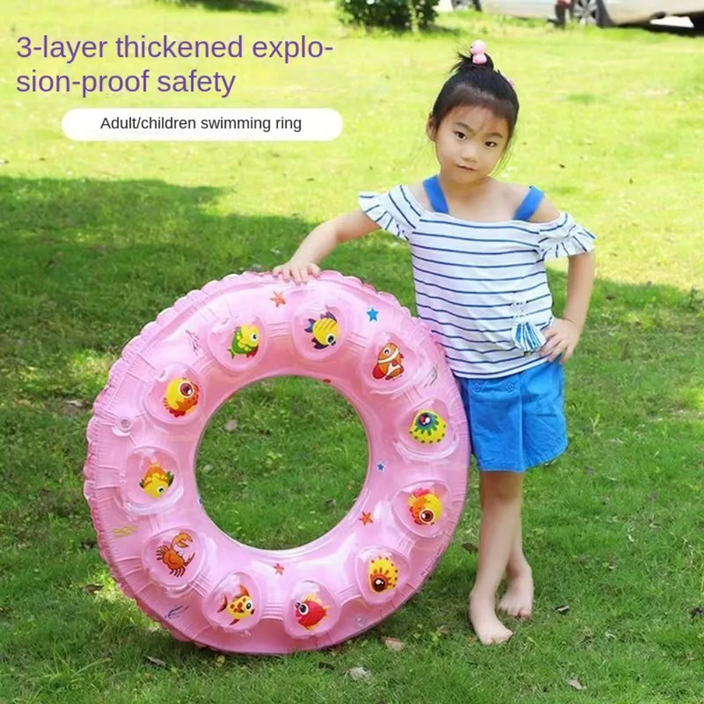 Nuevo Anillo de natación de PVC inflable de doble capa, anillo de cristal ecológico, anillo flotante de dibujos animados, piscina de agua para playa