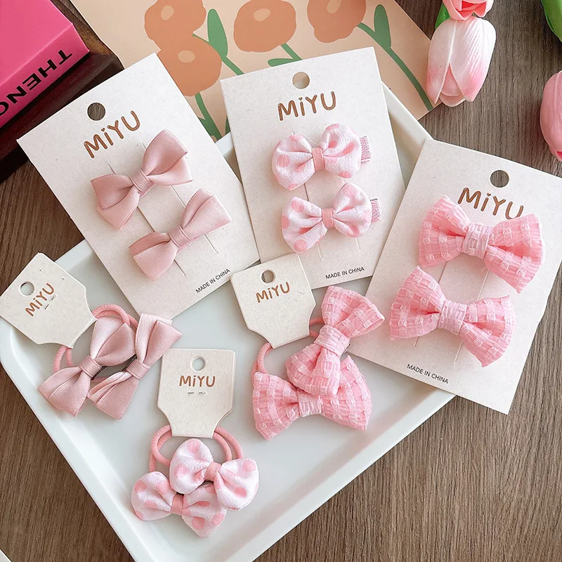 Hair Ties and Clips Pink Polka Dot Fabric Bow Elegant Soft Elastic Durable Lightweight Daily School Party for Toddlers
