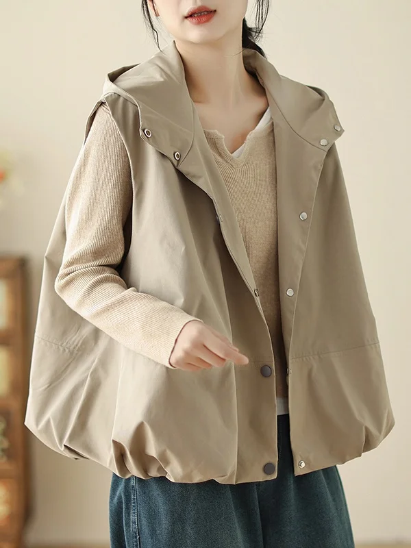 

Casual Faion Patchwork Vest Coat Large Size Women's Clothing Buttoned Hoodie Svel Layering oulder Pad Autumn Wear