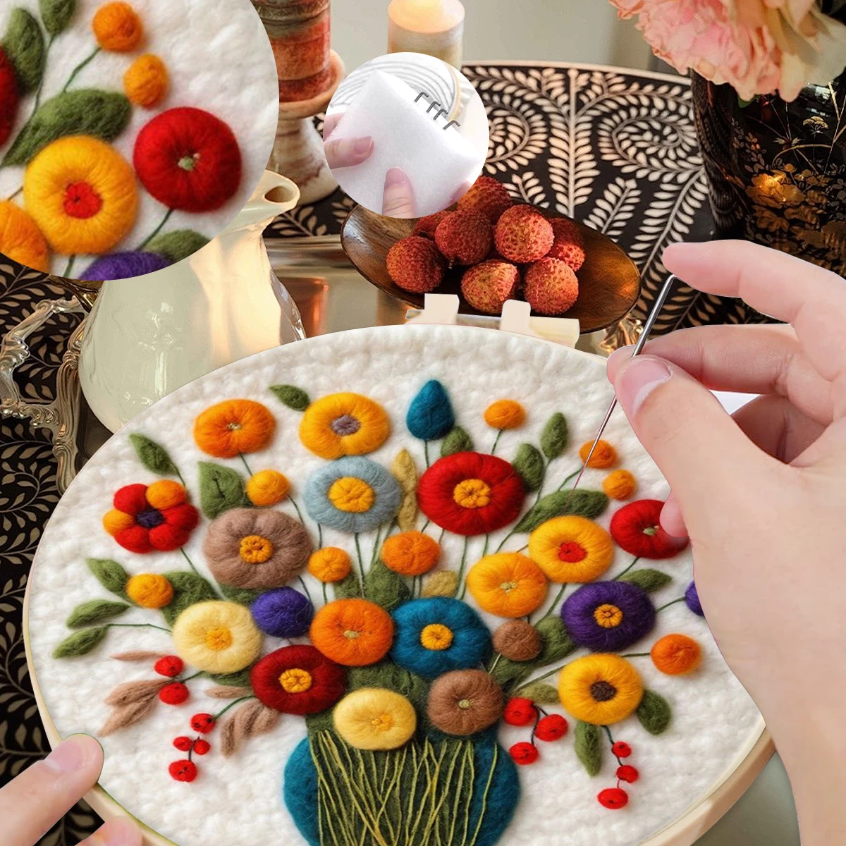 

SDOYUNO Wool Felt Package Beginners Painting Creative Leisure Felt Diy Craft Kit Stitch flowers Wool For Knitting Diy Set Sewing