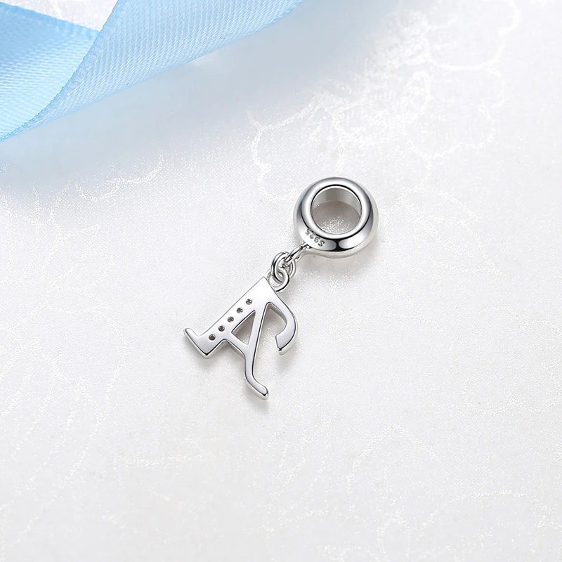 Original Silver Plated Charms Alphabet A-Z Letter Pendant Beads Pave CZ Fit Pan Bracelets Necklaces Women DIY Jewelry