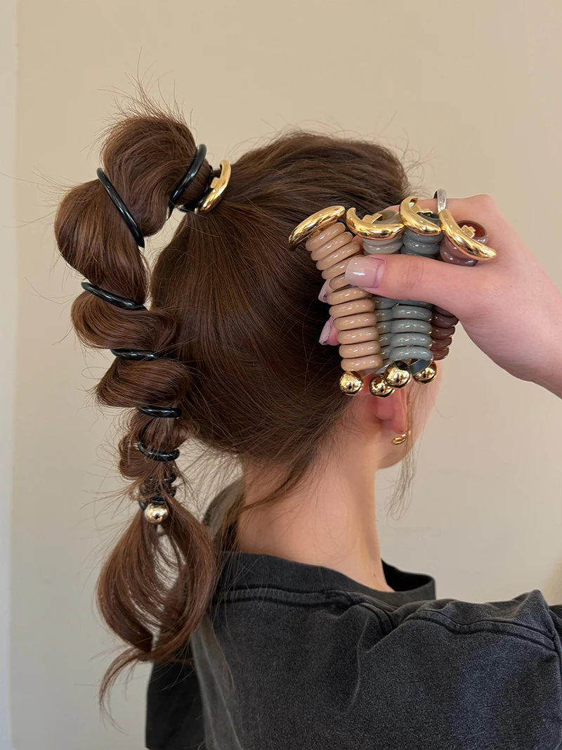 日本のファッションスタイルスパイラルヘアネクタイ金属 Tpu ヘアネクタイ女の子と女性のヘアアクセサリー