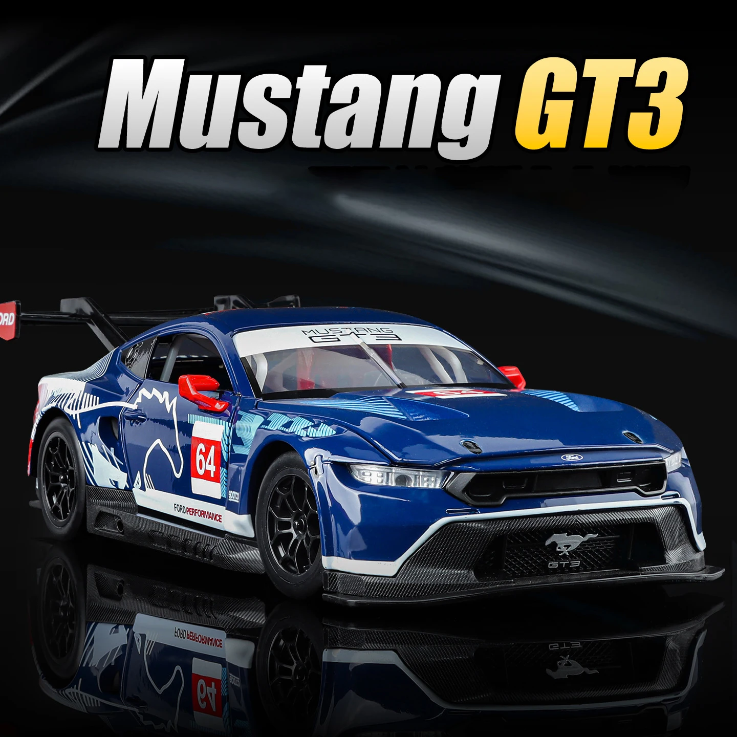 NEW 1:24 Ford Mustang GT3 Supercar Alloy Car Model Sound and Light Car Model Collectibles Birthday Gift