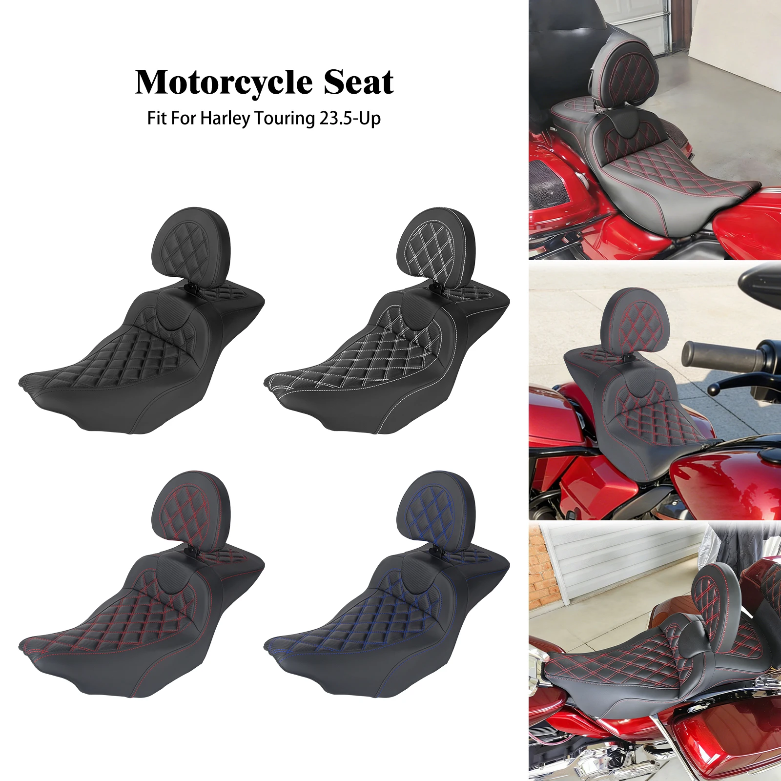 Motorcycle  Two Up Seat Driver Passenger Seat With Backrest Cushion Pad For Harley Touring Road Street Electra Glide FLH 23.5-Up