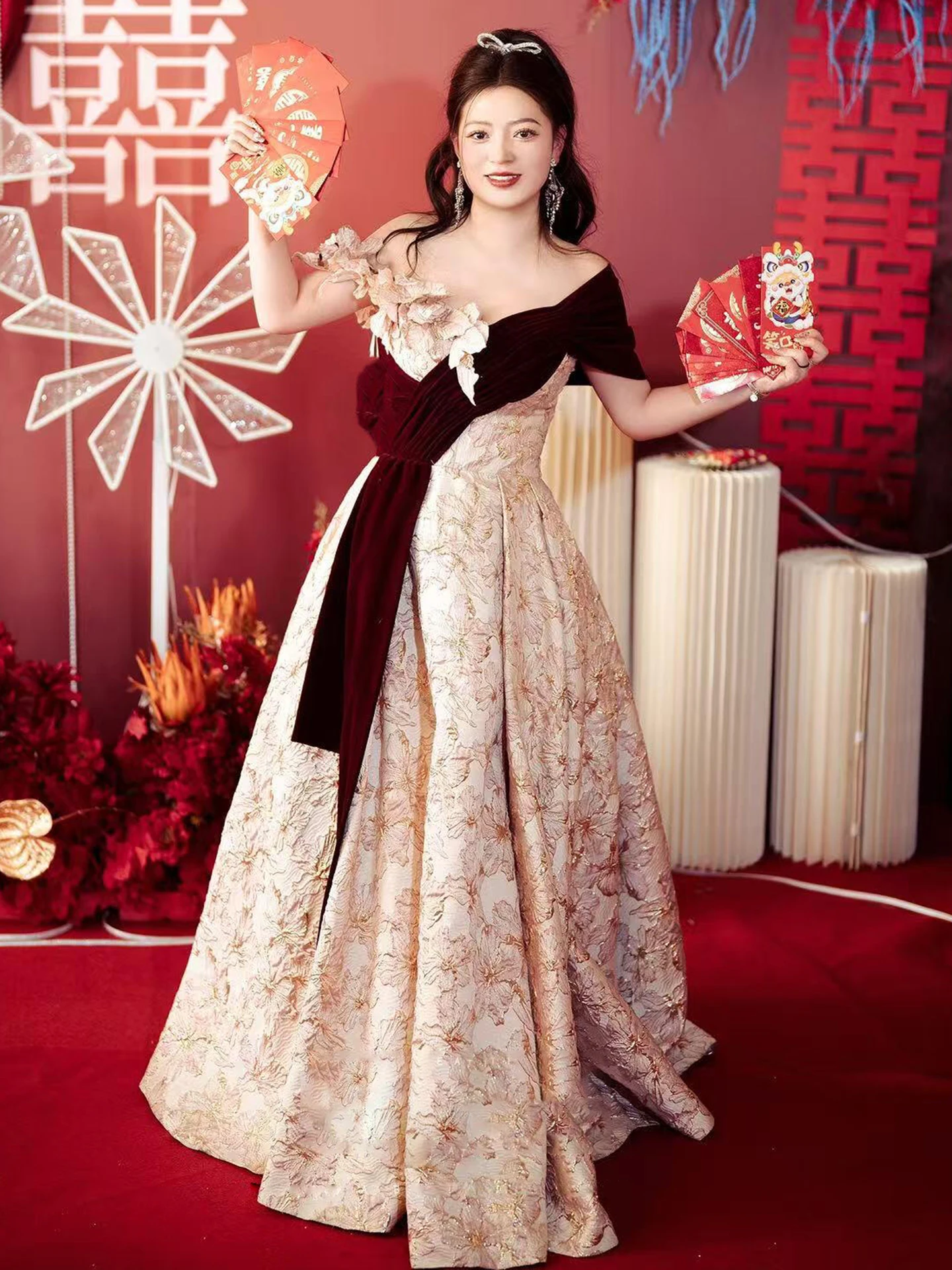 

Ele One-oulder Evening Gown for Wedding Par Birthday Host Large Size Pregnant Women Engagement Toasting Suit New B...