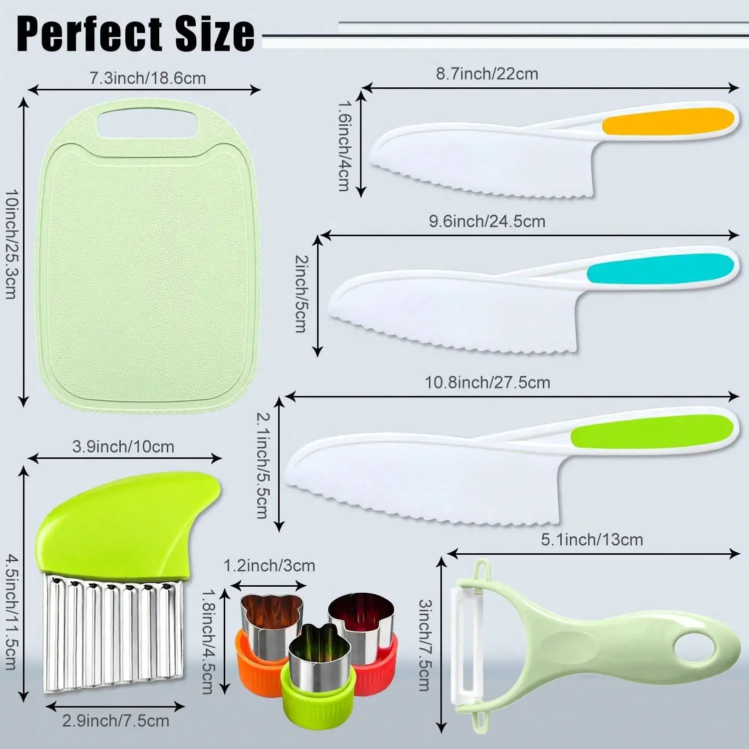 9/13 Pieces Kitchen Tools For Cooking Sets For Real Cooking With Plastic Safety Knives Crinkle Cutter Cutting Board