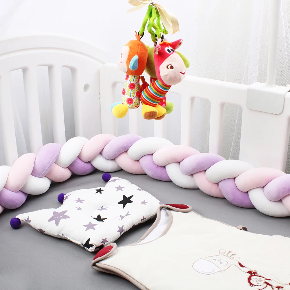 Paraurti per culla intrecciato per bambini rosa viola bianco decorazioni per la camera dei neonati