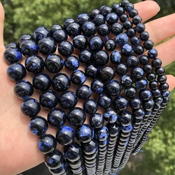 Round Natural Stone Beads as Black Blue Tiger Eye Lapis Lazuli Jewellery Making Beads for Bracelets Friendship Accessories 15''