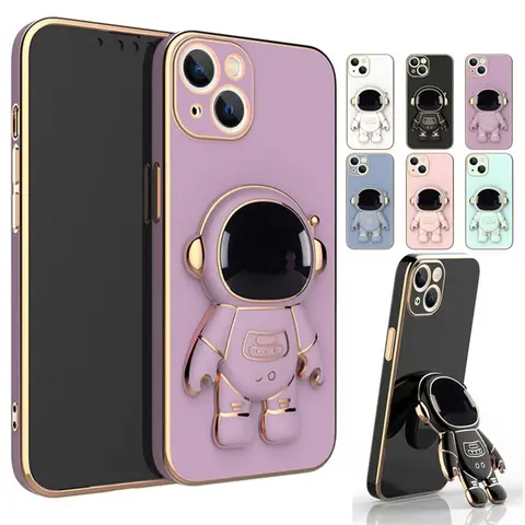3D-Astronauten-Klappständer-Hülle für iPhone 16 15 14 13 12 11 Pro Max XR XS 16 Plus SE, stoßfeste, weiche Handyhülle