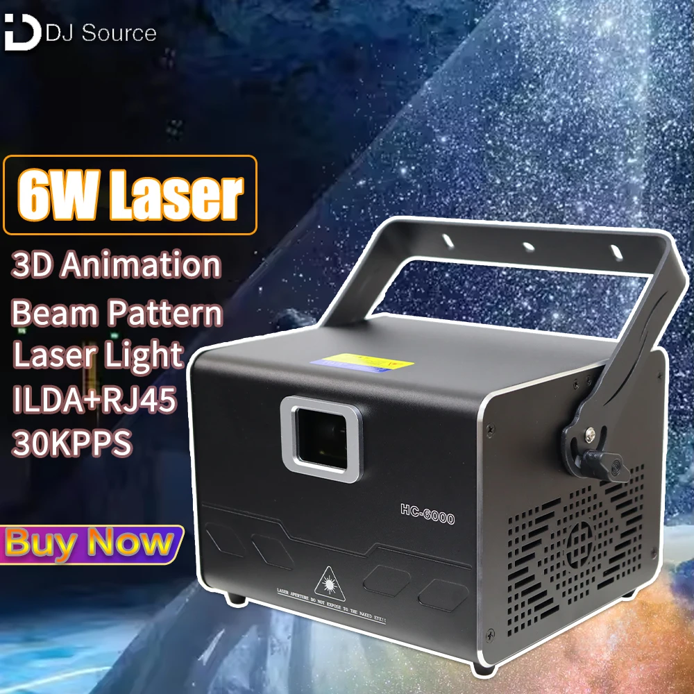 ILDA+RJ45 6W Full Color Laser Light 30Kpps 3D Animation Projector Scanner Stage Lights DMX512 For DJ Disco Wedding Stage Effect