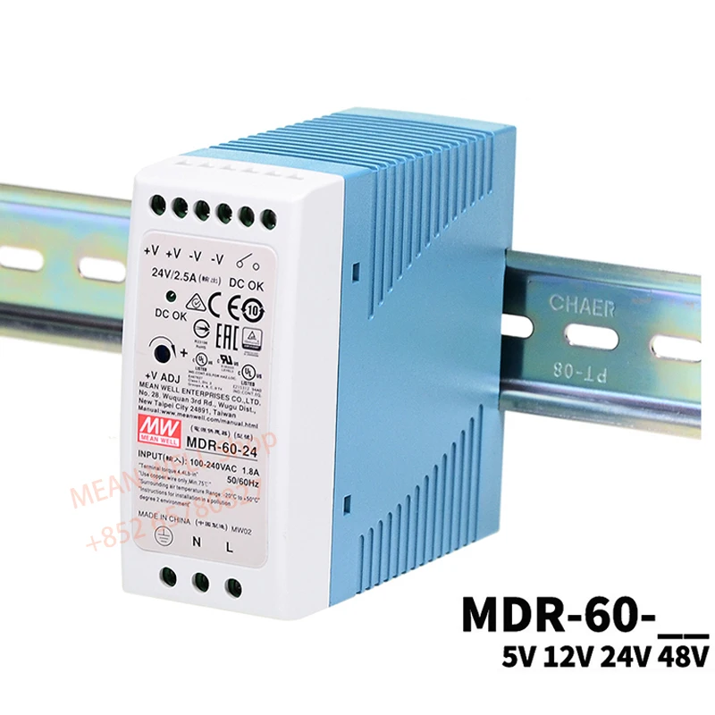 

MEAN WELL 60W Single Output Industrial DIN Rail Power Supply MDR-60-5 MDR-60-12 MDR-60-15 MDR-60-24
