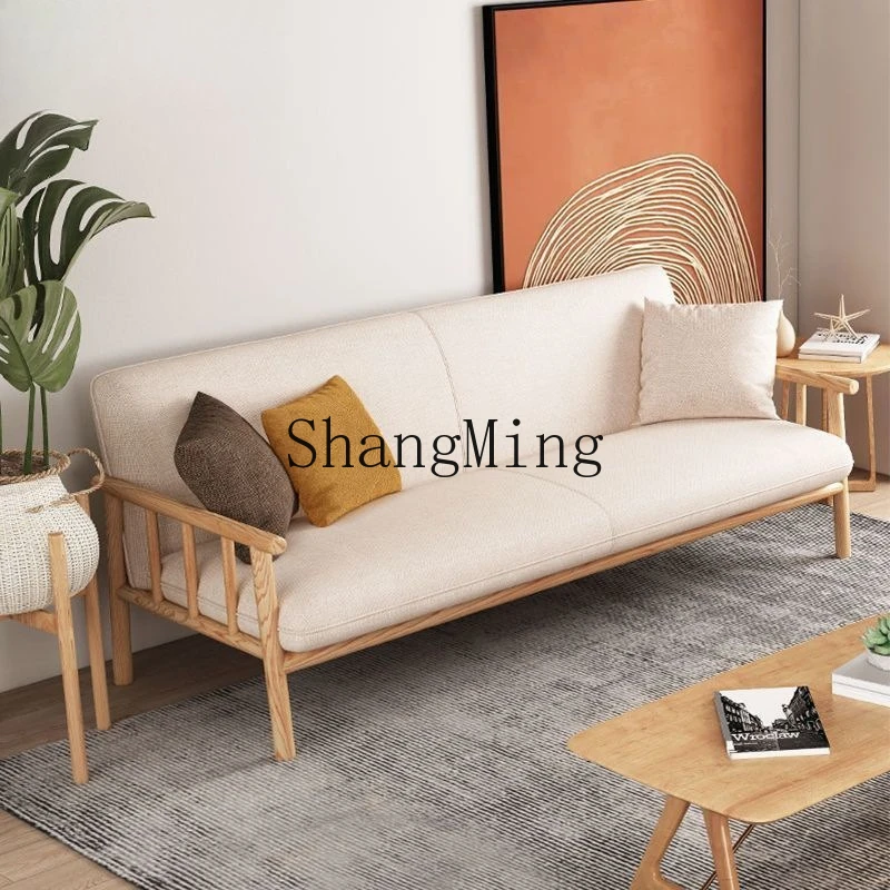 

FG sofa straight row living room fabric sofa log small apartment retro solid wood straight row