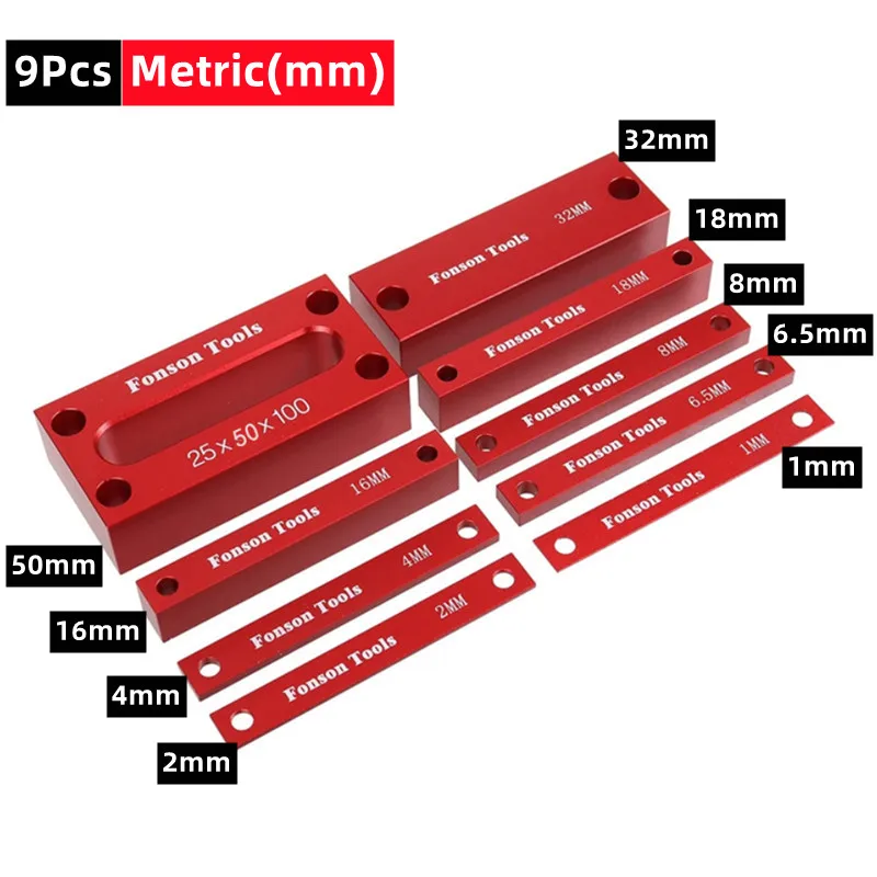 16Pcs Inch Setup Blocks Height Gauge Set, 9Pcs Metric Precision Aluminum Setup Bars for Router and Table Saws Woodworking Set Up