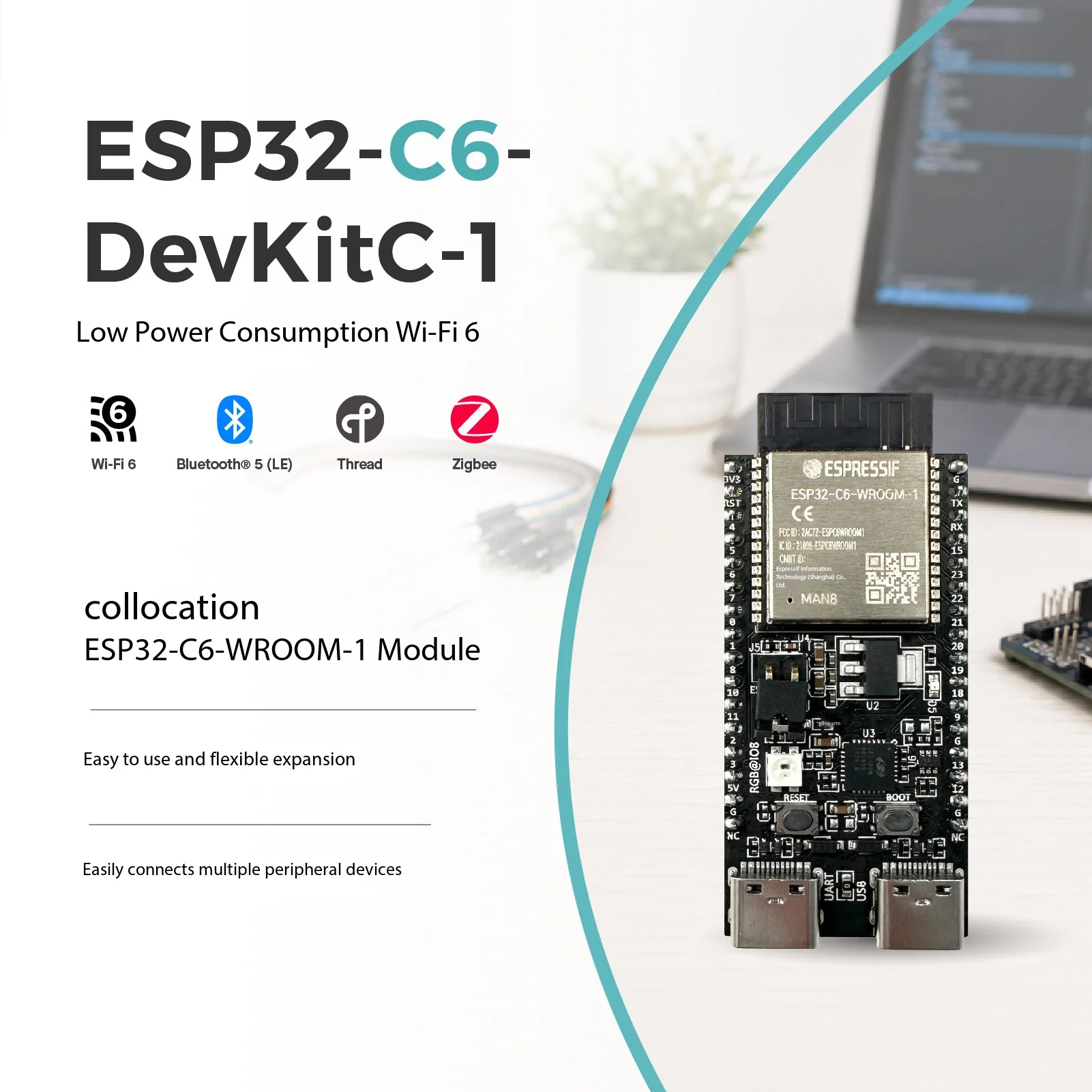 Espressif ESP32-C6-DevKitC-1 Wi-Fi 6 RISC-V Board 802.11ax Matter Thread Engineering Classroom Training Module