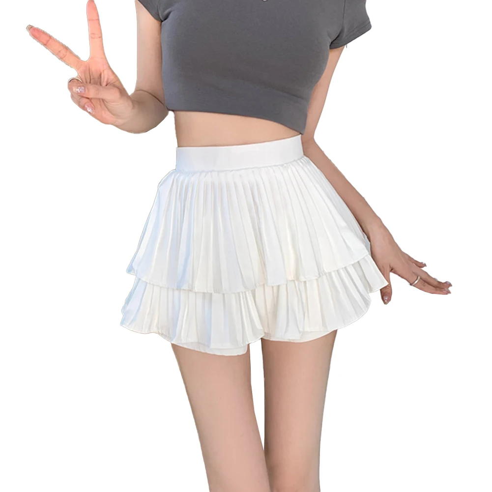 

Pleated Skirt Skirt Daily Casual Cute Female High Waist Microelasticity Sexy Slimming Solid Color Female Comfy