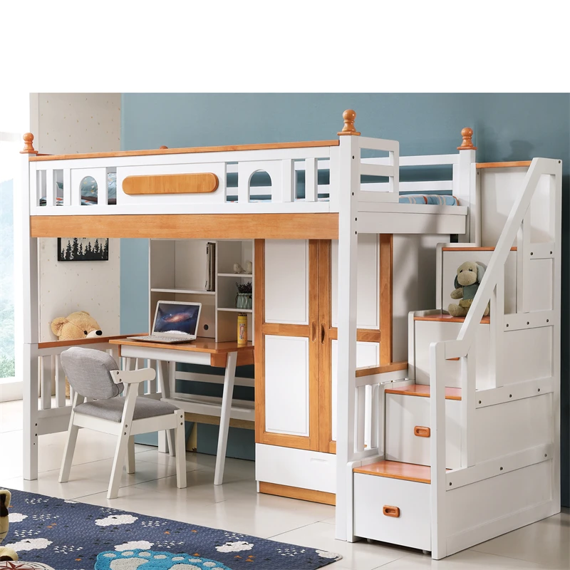 New Design Children Bedroom Furniture Sets Modern Solid Wooden Bunk Bed for Kids