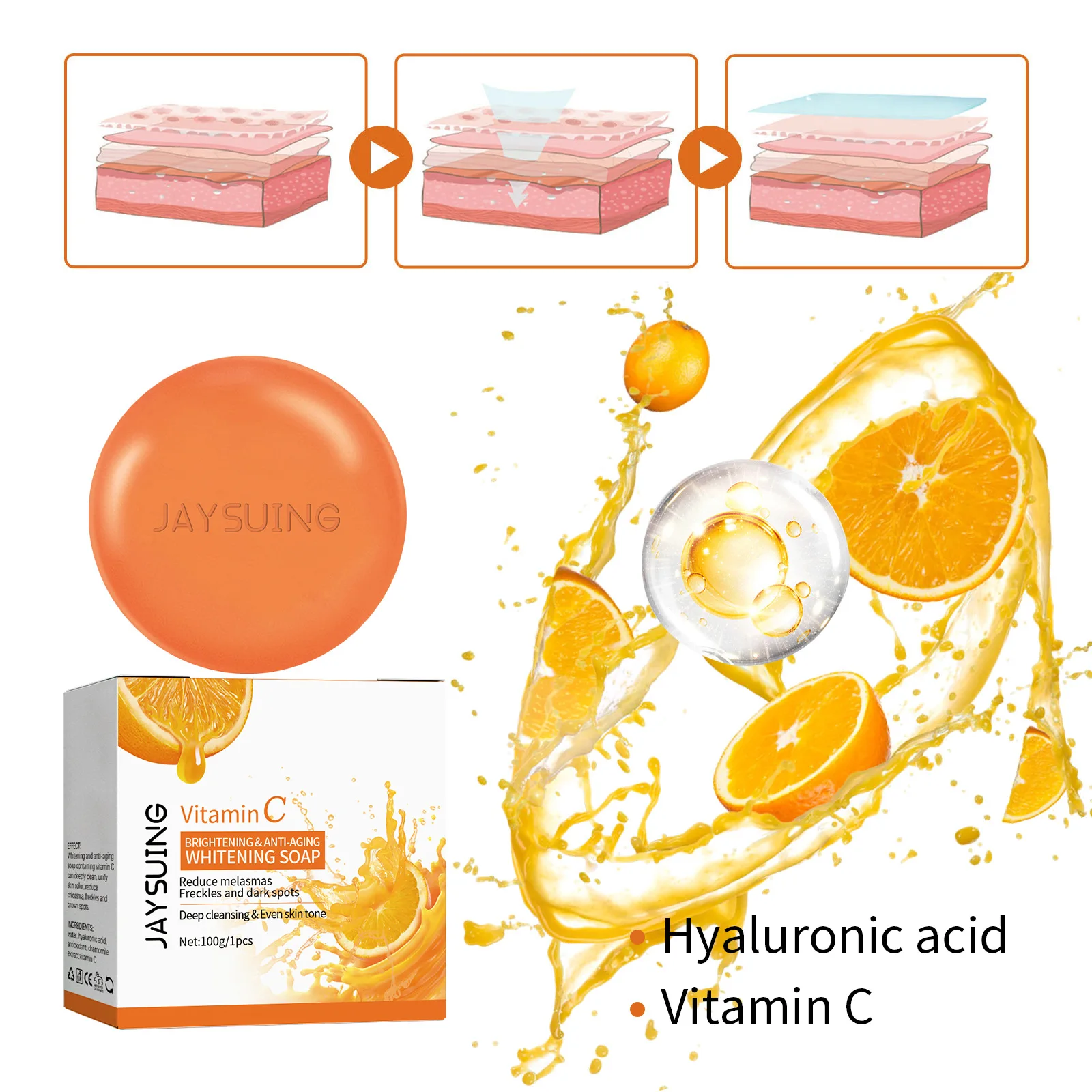 Vitamin C anti wrinkle and brightening soap for cleansing whitening brightening skin tone anti wrinkle anti-aging facial soap