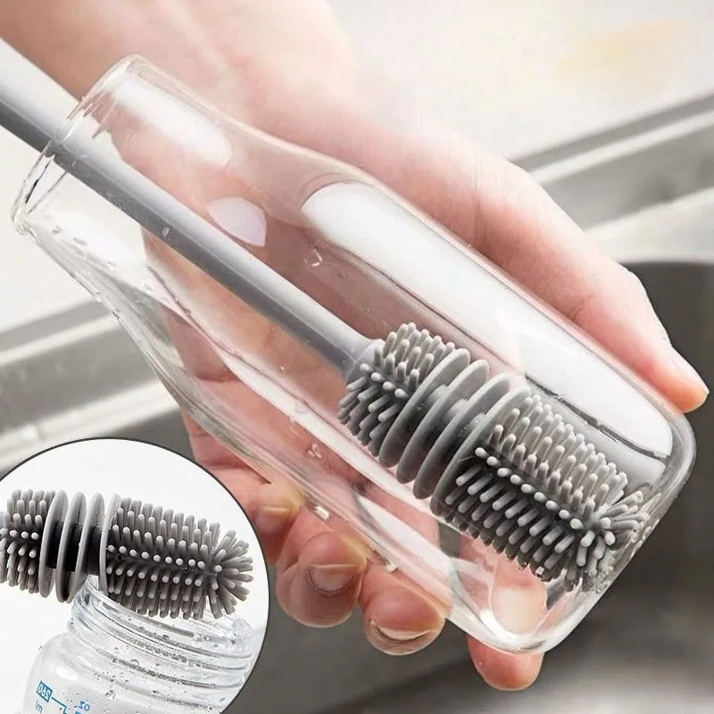 Long Handle Silicone Cup Brush 360 Degree Rotating Bottle Cleaner for Baby Bottle Blender Household Cleaning Tool